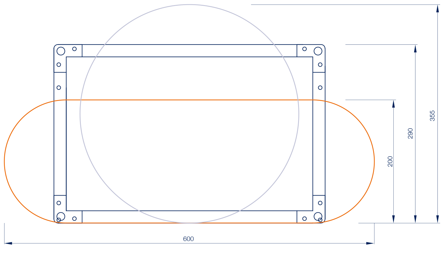 Ovaal ventilatiekanaal technische tekening